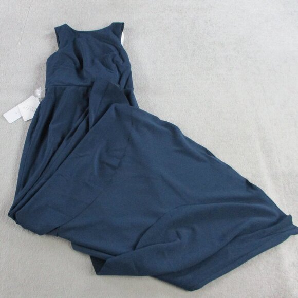 Azazie Sabella Navy Maxi Dress Womens 6 Blue Floor Length Ruffles Formal NWT - Picture 3 of 9